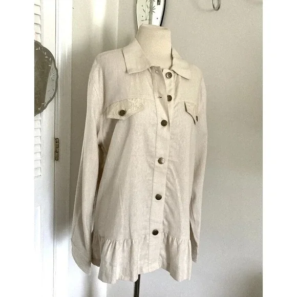 NWT Simply Noelle Shirt Size 12-14 Tan lace Back Ruffle TradWife Boho - Picture 12 of 12